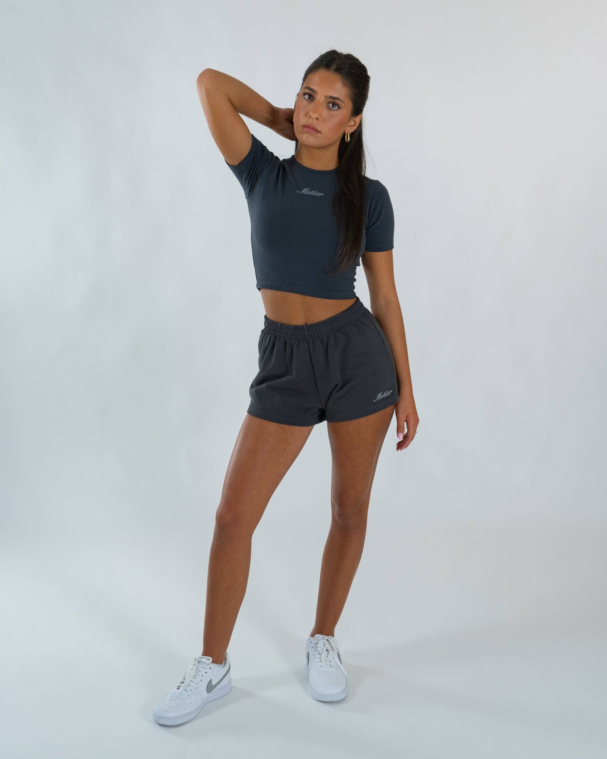 The Script Luxe Sweatshorts (Asphalt) - Motier Lafayette 