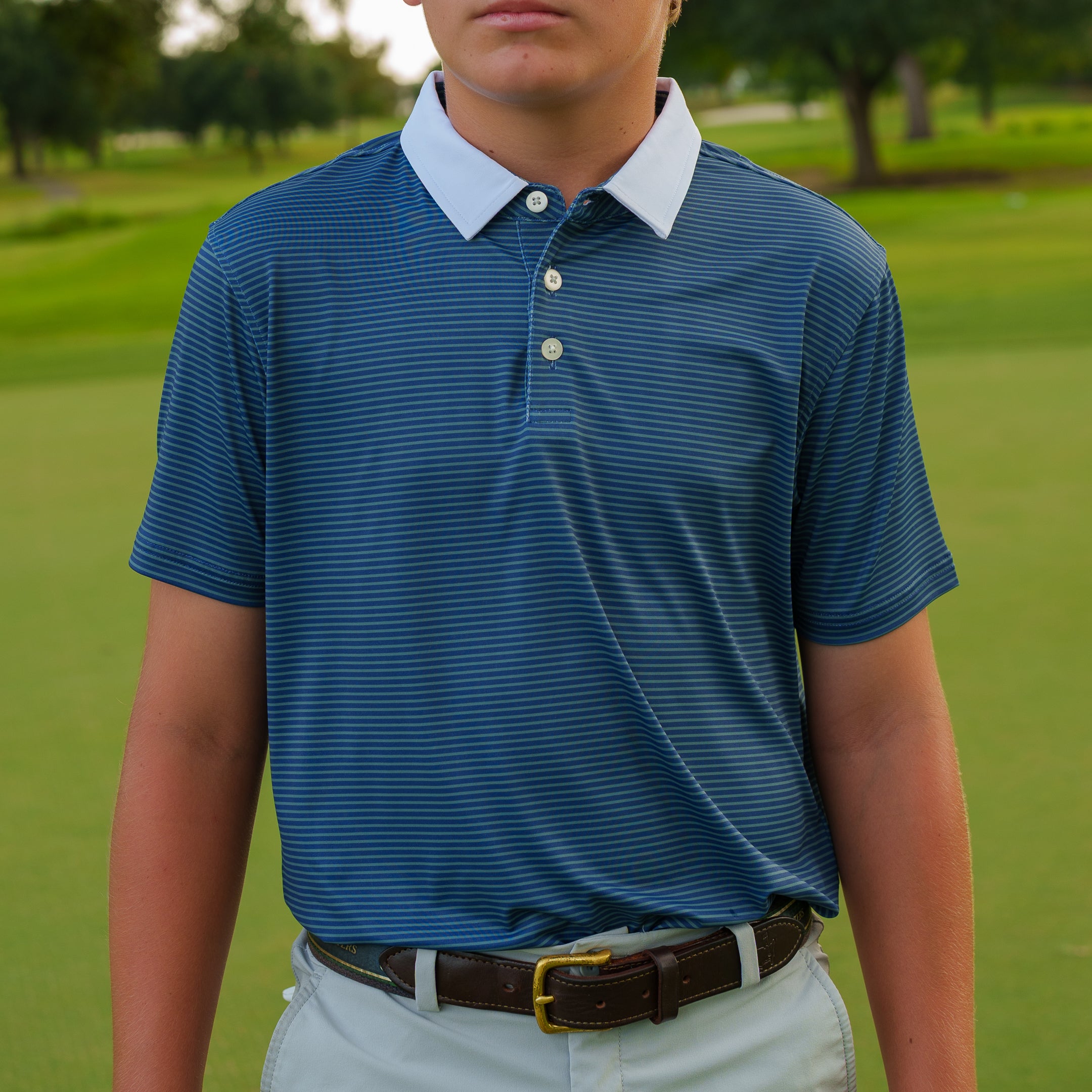 The Motier Youth Tour Fine Stripe Polo (Cypress)