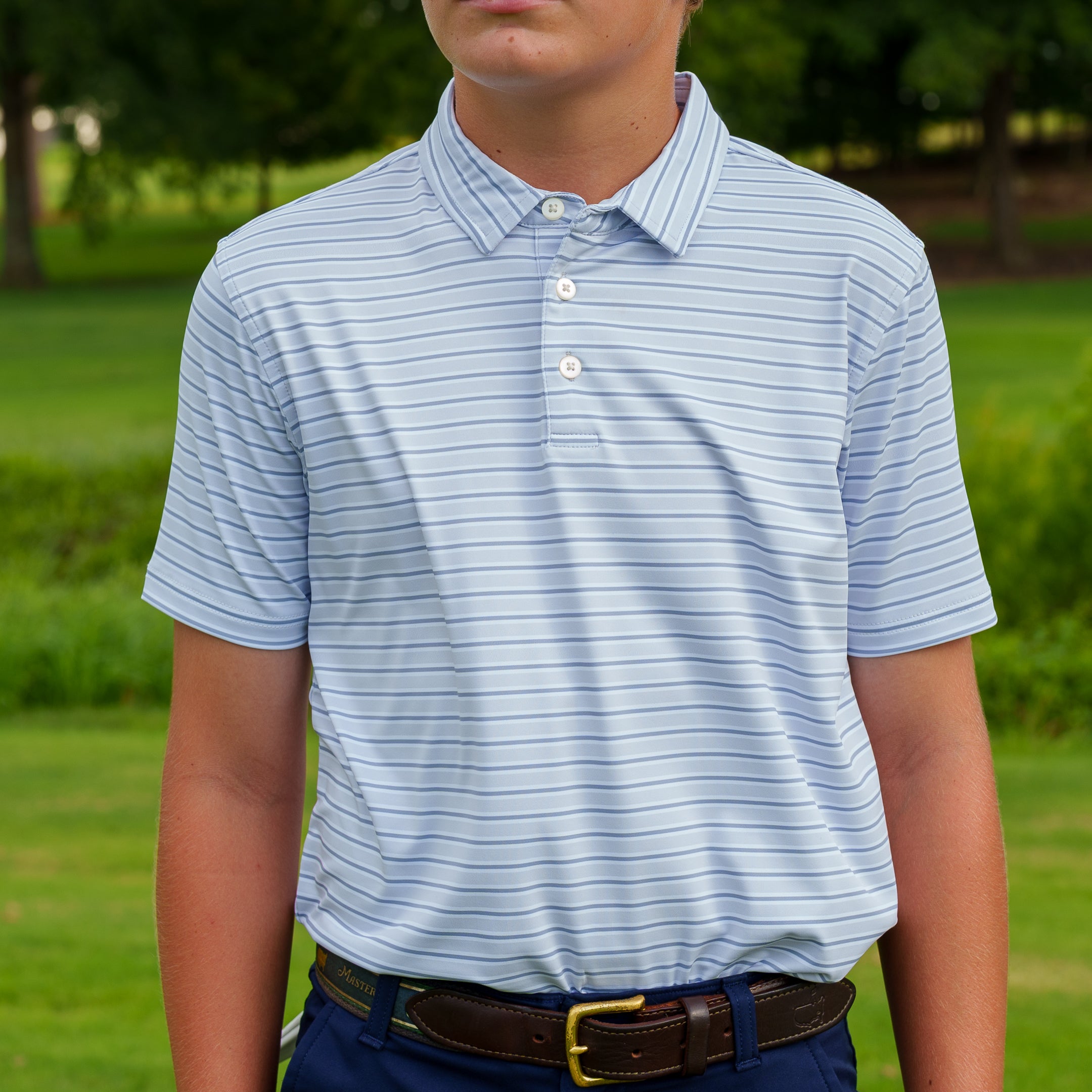 The Motier Youth Tour Striped Polo (Grey Mist)