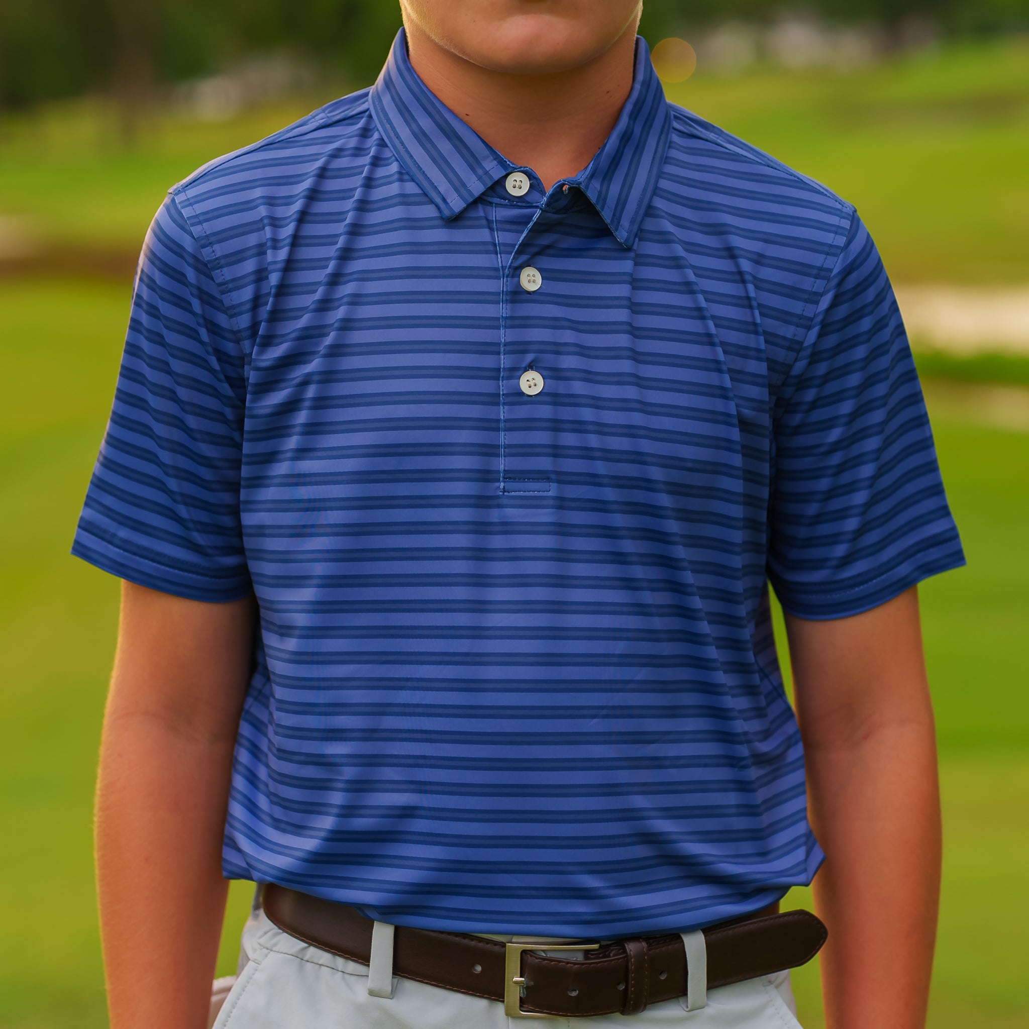 The Motier Striped Youth Tour Golf Polo (Oceana) - Motier Lafayette 