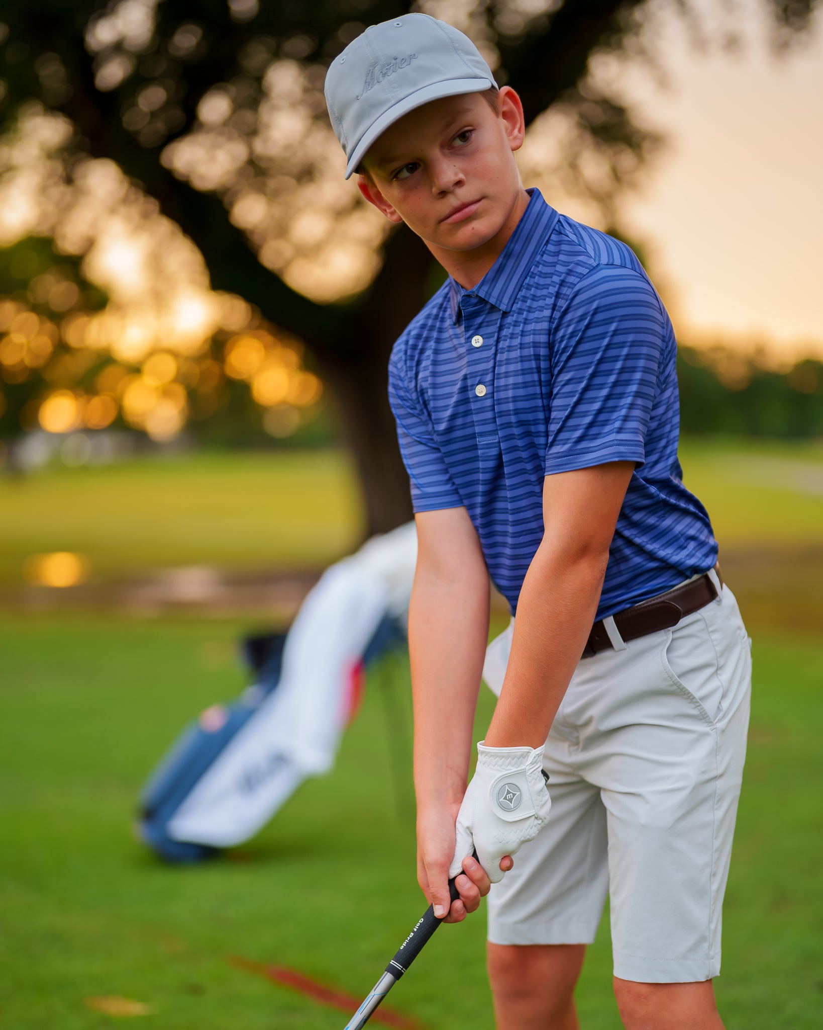 The Motier Striped Youth Tour Golf Polo (Oceana) - Motier Lafayette 