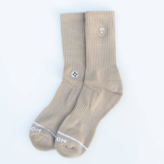 Elegant Crest Tonal Crew Socks (Beige) - Motier Lafayette 