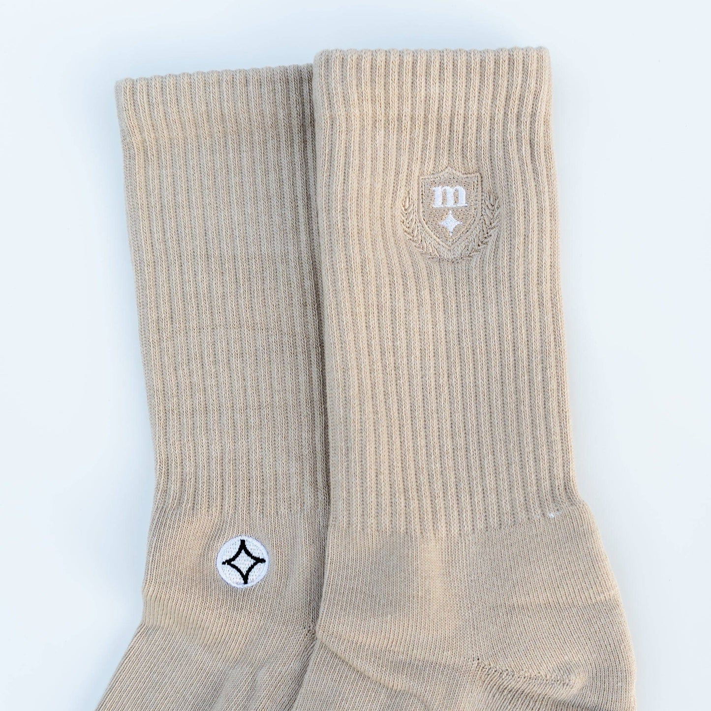 Elegant Crest Tonal Crew Socks (Beige) - Motier Lafayette 