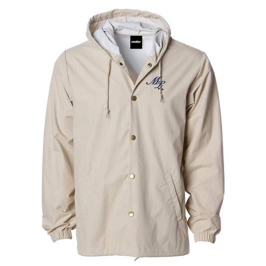 Button Down Coaches Jacket with Hood (Tan)
