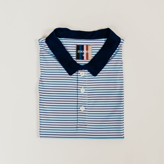 The Motier Fine Stripe Polo (Navy/Lt. Blue/Blush)