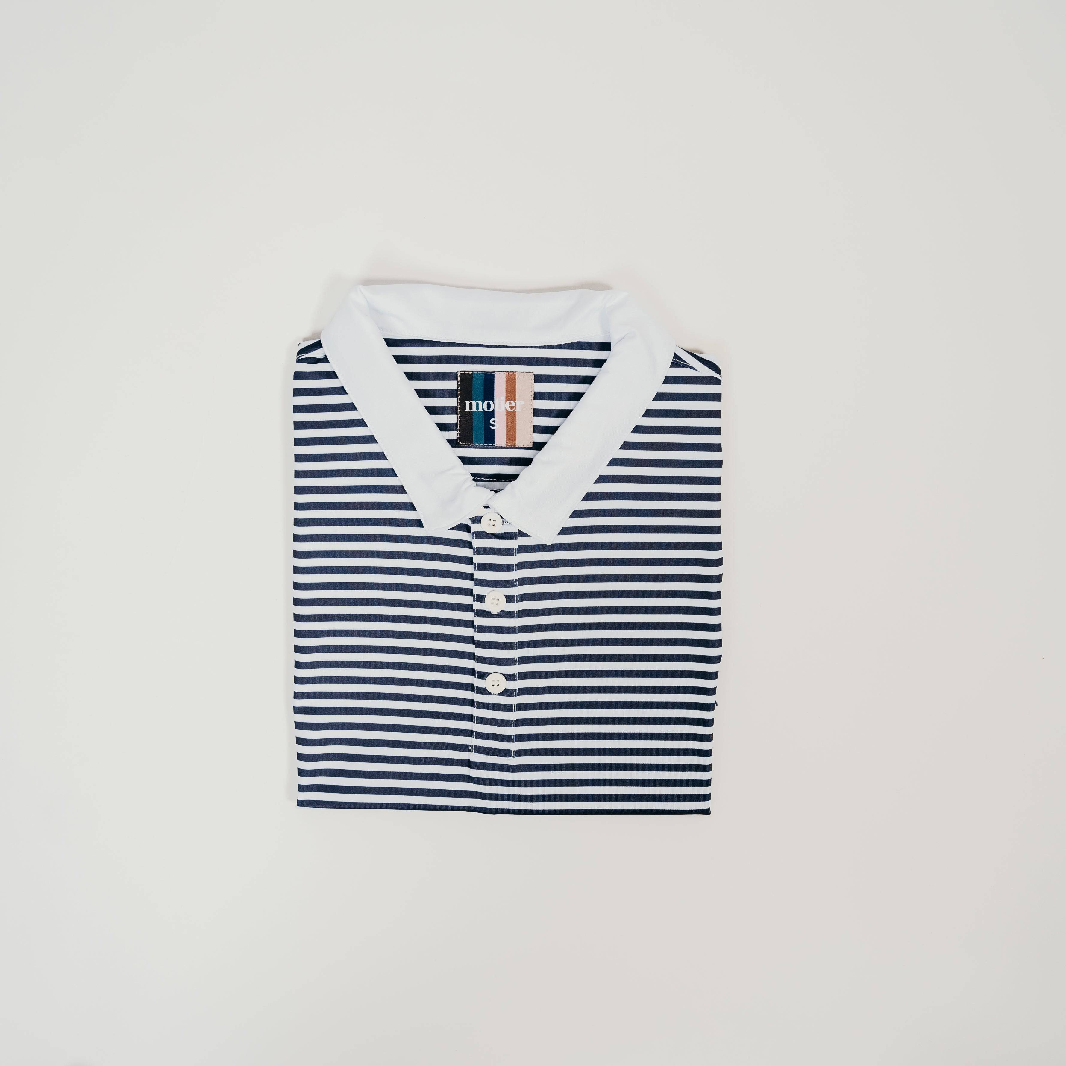 The Motier Fine Stripe Polo (White/Navy) - Motier Lafayette 