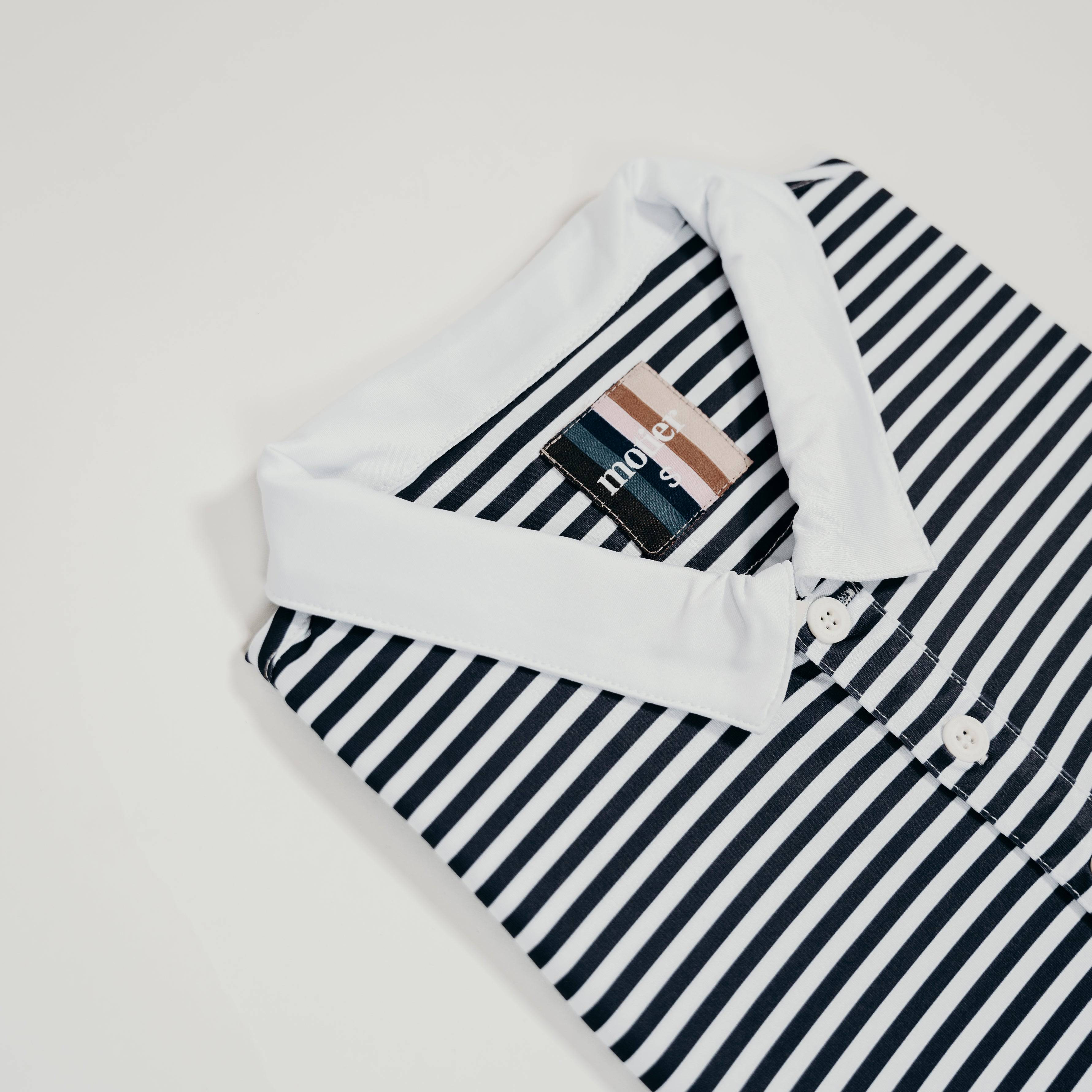 The Motier Fine Stripe Polo (White/Navy) - Motier Lafayette 