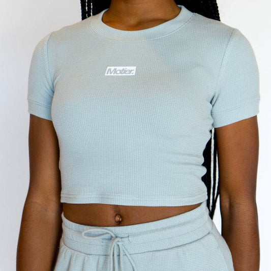 Motier Women Box Logo Waffle Knit Crop (Mist)