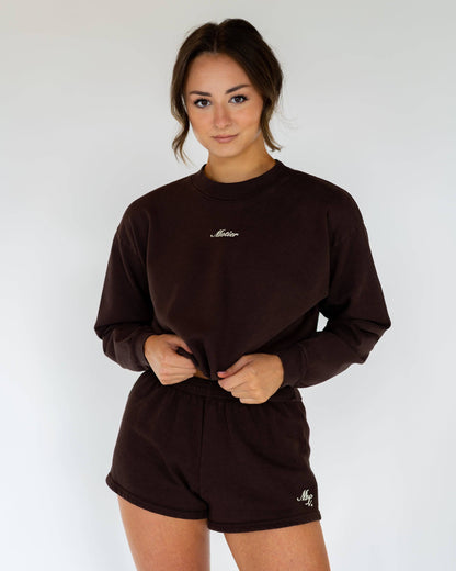 Motier Women ML Script Luxe Sweatshorts (Brown)