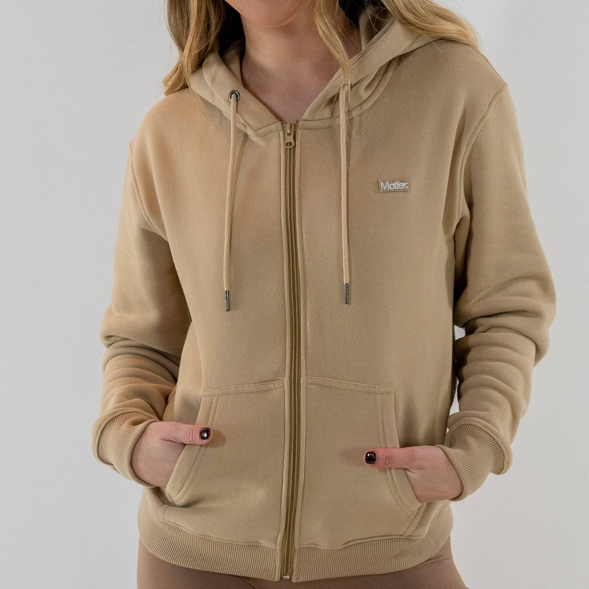 The Frances Full-Zip Hoodie (Dark Beige) - Motier Lafayette 