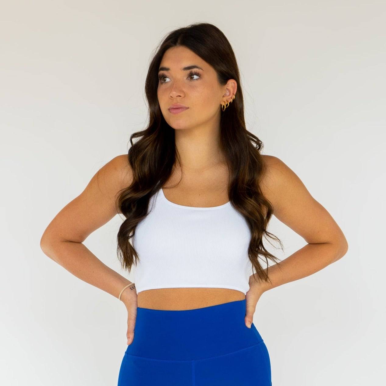 Motier Women Ribbed Square Neck Active Top (White) - Motier Lafayette 