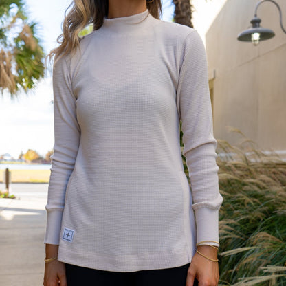 Waffle L/S Mock-Neck Top (Stone)