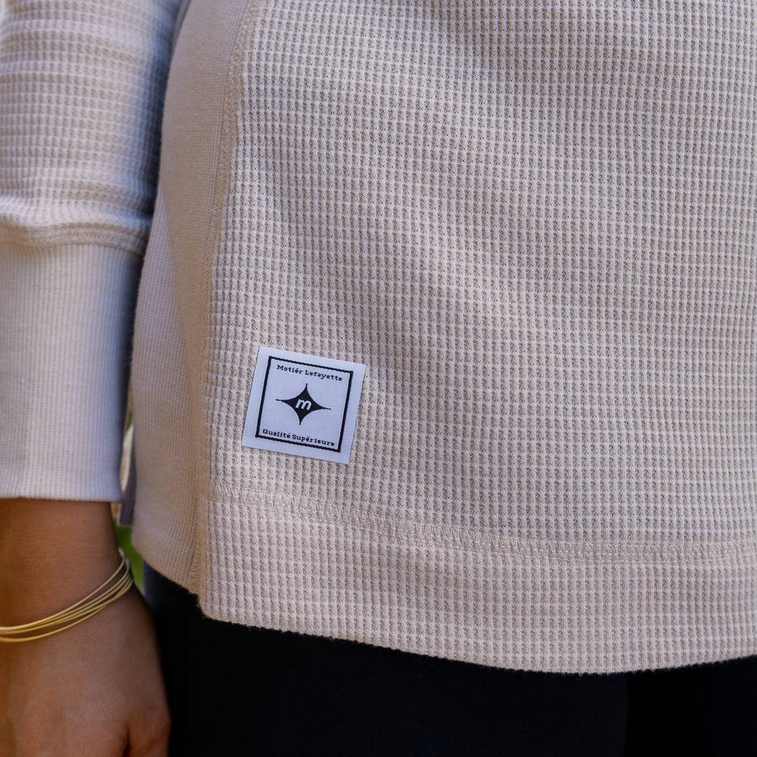 Waffle L/S Mock-Neck Top (Stone)