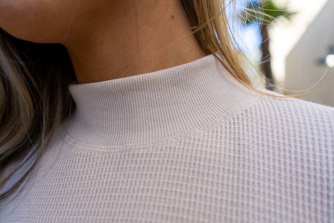 Waffle L/S Mock-Neck Top (Stone)