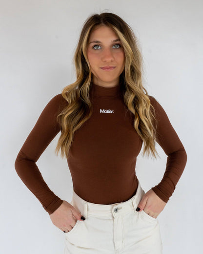 Mock-Neck L/S Bodysuit (Brown)