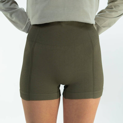 Motier Women Nyx Half Ribbed Biker Shorts (Olive)