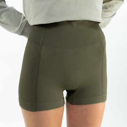 Motier Women Nyx Half Ribbed Biker Shorts (Olive)