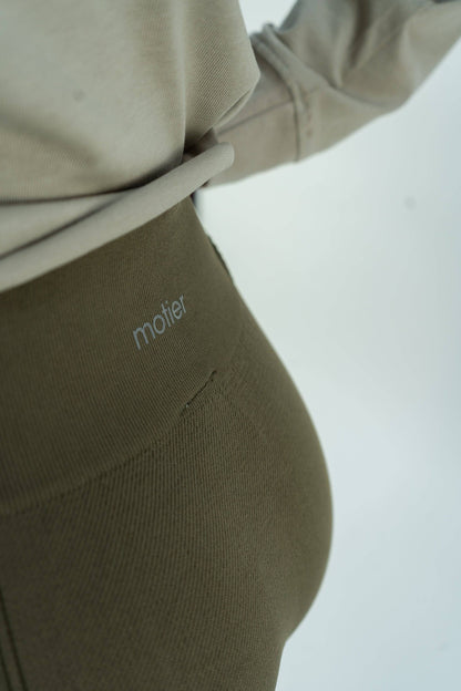 Motier Women Nyx Half Ribbed Biker Shorts (Olive)