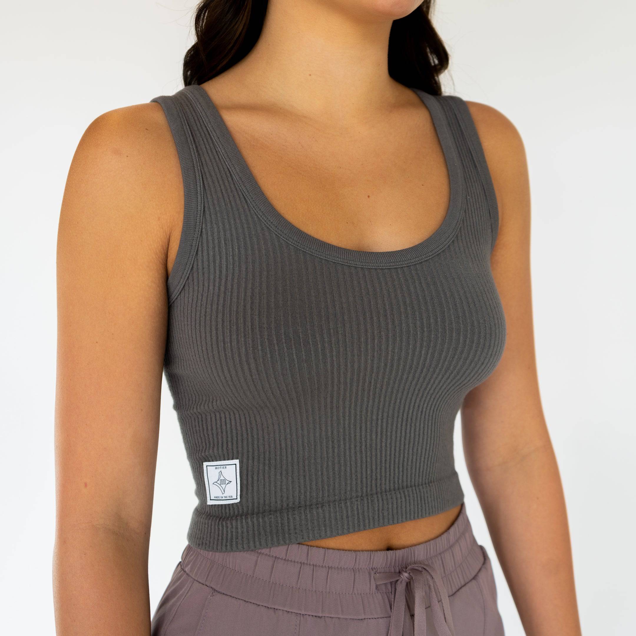 Motier Women Ribbed Scoop Neck Active Top (Olive) - Motier Lafayette 