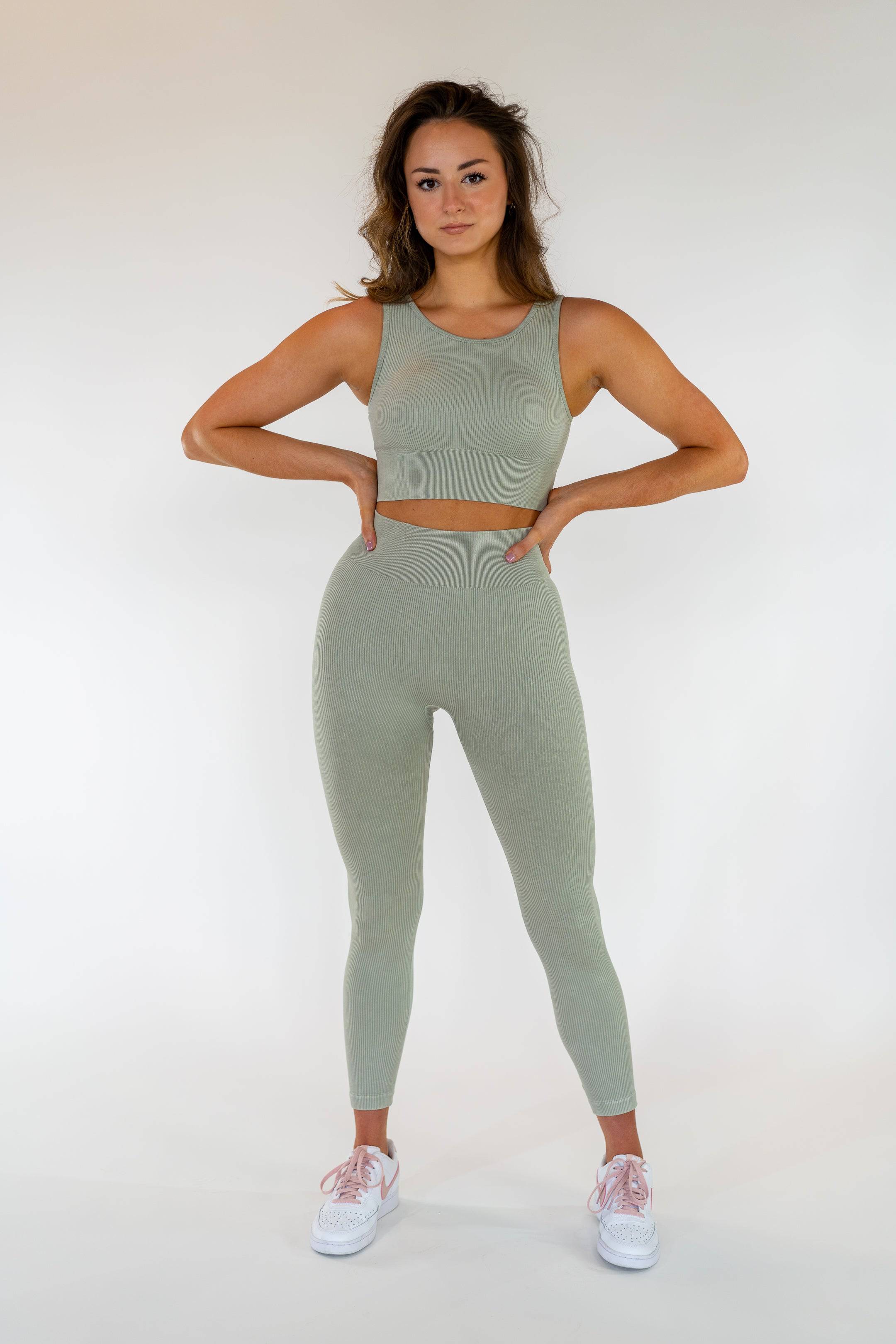 Motier Women Ribbed Seamless Leggings (Pure Grey) - Motier Lafayette 