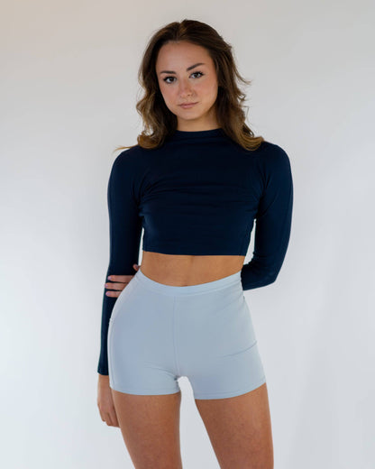 Motier Women Ribbed Performance L/S Crop (Navy)