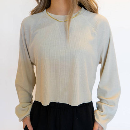 Ribbed L/S Crop Pullover (Biege)