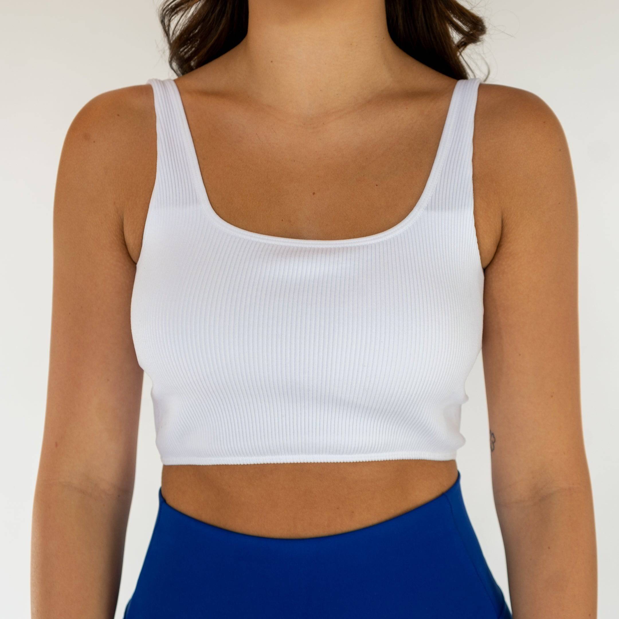 Motier Women Ribbed Square Neck Active Top (White) - Motier Lafayette 