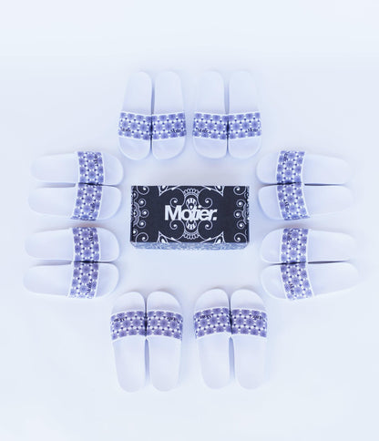 Motier Paisley Print Slides White/Navy/Paisley