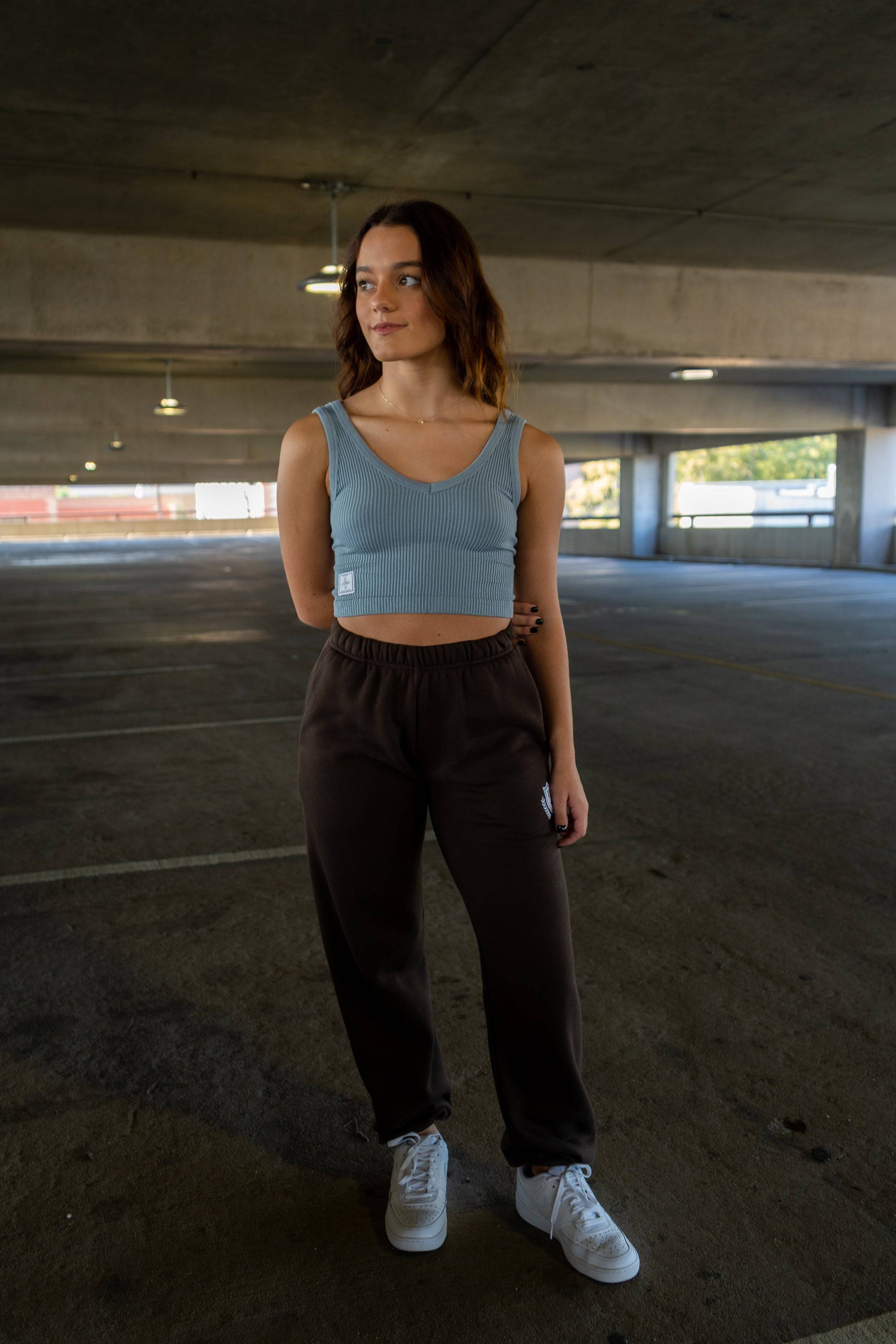 Ribbed V-Neck Seamless Tank (Dusty Blue) - Motier Lafayette 