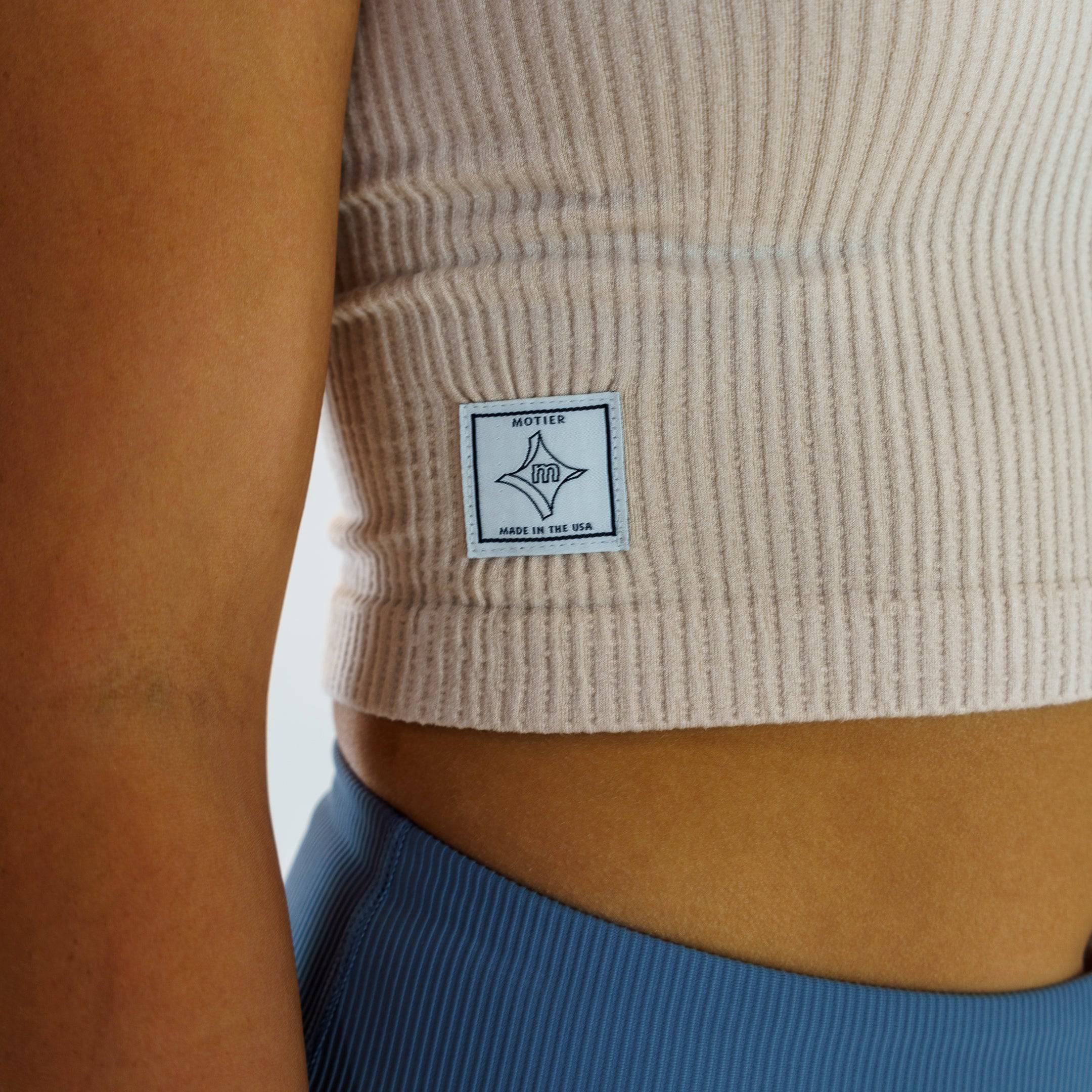 Ribbed V-Neck Seamless Tank (Stone) - Motier Lafayette 