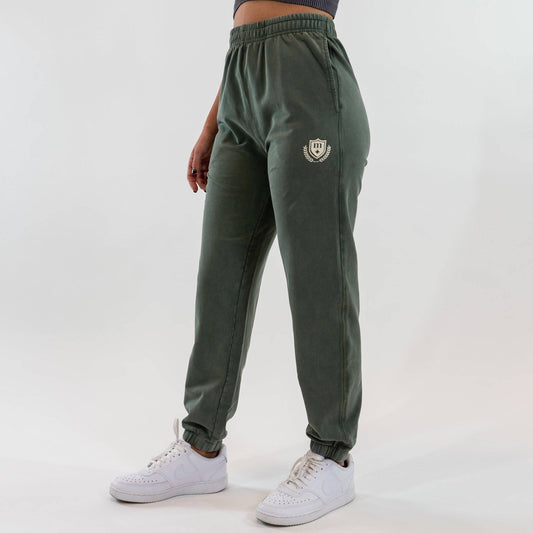 Elegant Crest Mineral Washed Sweatpants (Dusty Olive)